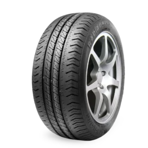 Car tire with silver multi-spoke wheel featuring "RADIAL RZ01" and "LINGLONG" markings on a white background.